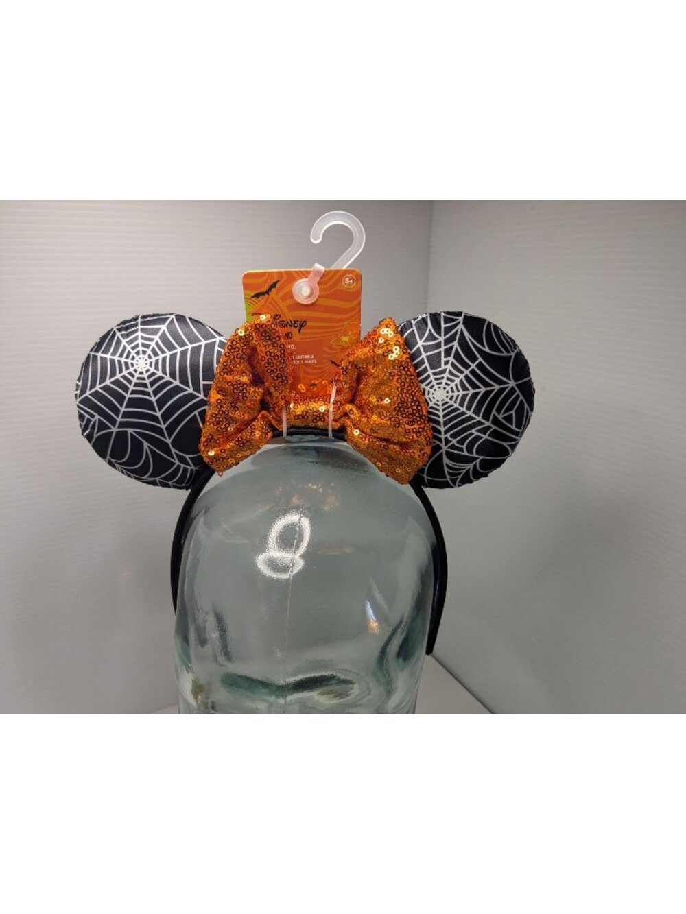 Disney Halloween Spider Web Minnie Mouse Ears Headband Orange Sequin Bow